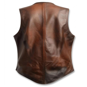 Chaleco de Cuero Marrón para Hombre, Estilo Occidental Vintage, Chaleco de Motero, Chaqueta sin Mangas de Vaquero - Product Image 2