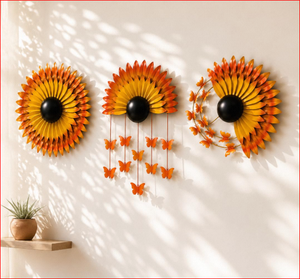 Juego de 3 adornos de pared de hierro con diseño de girasol y mariposa, decoración floral 3D moderna de 13 pulgadas de diámetro con centro desmontable multicolor - Product Image 6