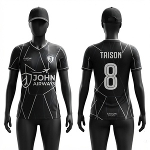 เสื้อฟุตบอลชาย 140 กรัม โพลีเอสเตอร์ ระบายอากาศได้ดี สีดำล้วน พิมพ์ลายดิจิตอลตามสั่ง โลโก้ทีม ชุดกีฬา ป้องกันการหดตัว กางเกงขาสั้น - Product Image 1