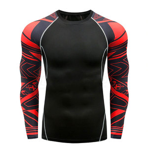 เสื้อรัดรูปแขนยาวผู้ชาย สีขาว ตะเข็บสีดำ ผ้ายืดโพลีเอสเตอร์ แห้งเร็ว เสื้อออกกำลังกาย ไซส์ผู้ใหญ่ - Product Image 2