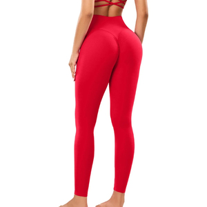High Waist Full Length Red <b>Leggings</b> Seamless Elastic Waist Ruched Butt Spandex/<b>Nylon</b> Quick Dry Breathable Comfortable Yoga Pants - Product Image 4