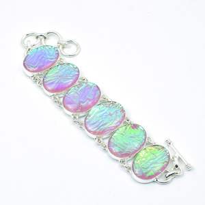 Bracelet en opale de feu rose ovale en argent sterling 925, bijoux faits à la main de style bohème, cadeau élégant - Product Image 1