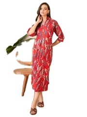 เดรสโบฮีเมียนพิมพ์ลายแนวอินเดียชุดผ้าฝ้าย100% ชายหาดลำลองฤดูร้อนผ้าทอรอบเอวธรรมชาติยาวถึงเข่า - Product Image 2