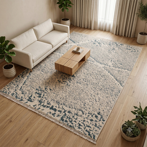 Aqua <b>Teal</b> Ivory Distressed Floral Wool <b>Rug</b> Handmade Non-Slip Eco-Friendly Thick Pile Area Carpet for Living Room Hotel Interior - Product Image 2