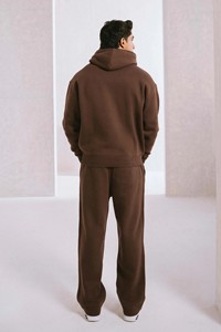 Ensemble de survêtement unisexe marron à capuche imprimé 100 % coton couleur unie décontracté coupe régulière longueur intégrale pour l'hiver streetwear - Product Image 2
