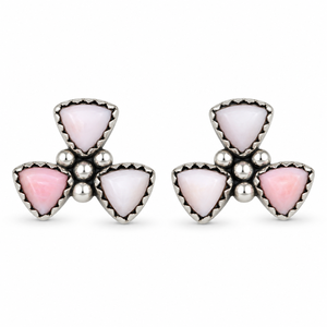 Pink <b>Opal</b> Trillion Shape Stud Post Cluster <b>Earrings</b> Gemstone Cluster <b>Earrings</b> Handmade Statement Jewelry for Women - Product Image 6