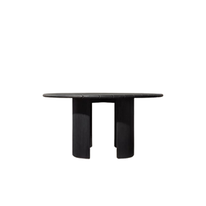 Contemporary Black <b>Round</b> Solid Teak Wood <b>Outdoor</b> Dining <b>Table</b> Premium Fluted Base UV-Resistant Luxury Villa Hotel Furniture - Product Image 1