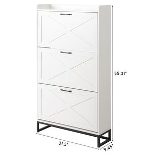 Mobiletto con ante scorrevoli bianco anticato con 3 cassetti e pannello superiore, scarpiera grande capacità 80x24x145cm - Product Image 6