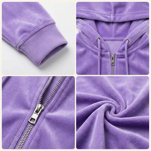 <b>Women's</b> <b>Purple</b> Hooded <b>Tracksuit</b> Set Full Sleeve Zipper Front Casual Loose Fit Sweatshirt And Pants Outfit - Product Image 6