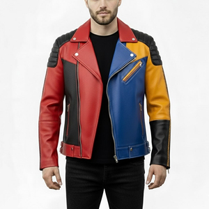 Chaqueta de Cuero Roja, Diseño de Última Moda, Chaqueta de Invierno para Hombre, Estilo Urbano, Cuello Cuadrado, Chaqueta de Cuero para Exteriores - Product Image 1