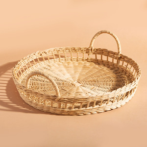 Decorative tray for <b>dining</b> <b>tables</b> hand-weave <b>rattan</b> trays tiramisu snack drink display organizer - Product Image 1