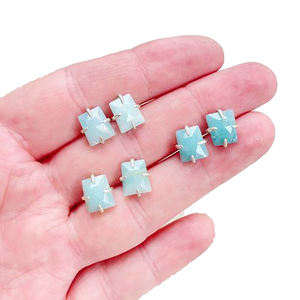 Pendientes de Plata de Ley 925 con Amazonita de 10x8mm en Forma de Trapezoide con Engaste de Garras |   Pendientes de Moda para Mujer con Piedras Preciosas Naturales - Product Image 1