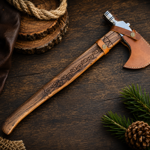 Custom Handmade Viking <b>Axe</b> Carbon Steel Bearded <b>Axe</b> <b>Wooden</b> Handle Outdoor Camping Bushcraft Hatchet with Leather Sheath OEM ODM - Product Image 5