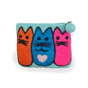 Porte-monnaie en feutre Cyan Trio of Cats - Product Image 1