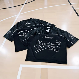 Camisetas de fútbol retro personalizadas para hombre, estilo streetwear de verano, de poliéster estampado, corte holgado, cuello en V, de malla, tela tejida. - Product Image 1