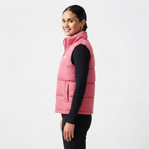 Custom Wholesale High Quality <b>Women</b> Vest Puffer <b>Jacket</b> Elegant Pink Color Stand Collar Full Zip <b>Sleeveless</b> Winter Puffer - Product Image 4