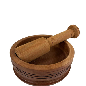 Durable Kitchen Wooden Mortar <b>And</b> Pestle <b>Set</b> For Grinding Whole <b>Spices</b> <b>Herbs</b> <b>And</b> Making Homemade Masala - Product Image 1