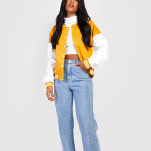 Best Variety Stylish Women's Crop Varsity Jacket Long Sleeve Short Length Turn-Down Collar Woman's Warm Breathable Cotton - Product Image 1