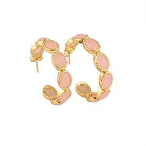 Elegantes Pendientes de Aro con Bisel de Calcedonia Azul Rosa, Plata 925 Chapada en Oro, Joyería para Mujer, Accesorio de Fiesta con Cristal - Product Image 6