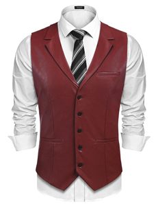Chaleco de Cuero para Hombre, Corte Entallado, Cuello en V, Estilo Casual, Estilo Occidental, Venta al Por Mayor OEM - Product Image 1