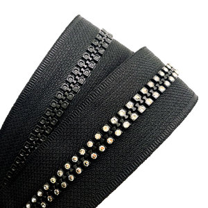 Free Sample Decorative Open-End Auto Lock <b>Zipper</b> with Rhinestones Diamond <b>Zipper</b> Decorative Plastic <b>Zipper</b> Made - Product Image 2