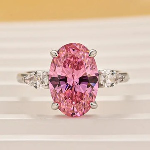 Bague de fiançailles élégante en argent sterling 925 plaqué or avec pierre rose ovale en moissanite de 4,0 carats, sertie sur 4 griffes, Luxe - Product Image 3