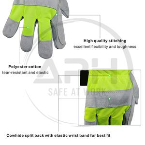 Guantes de Trabajo Reforzados de Cuero Resistente con Puño de Lona de Alta Visibilidad, Construcción Duradera, Guantes Industriales - Product Image 4