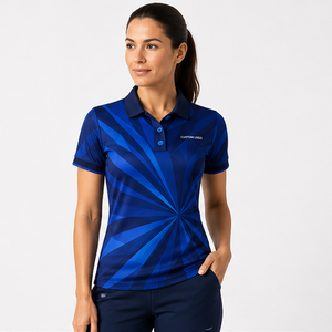Polo pour femme personnalisé bleu marine à rayures radiales, séchage rapide, respirant, manches courtes, uniforme d'équipe de golf WPS-0739 - Product Image 3