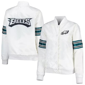 Philadelphia <b>White</b> Satin Varsity <b>Jacket</b> - Product Image 1