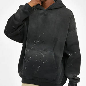 Sweat à capuche oversize en coton molletonné français pour homme, style vintage, effet vieilli, délavé à l'acide, tendance, décoloré par le soleil, pour l'hiver - Product Image 3