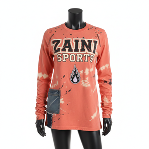 Premium GSM Cotton Jersey Women Long Sleeve Orange <b>Tie</b> <b>Dye</b> Streetwear <b>Tee</b> With Denim Panel Print Logo long sleeve <b>shirt</b> Cotton - Product Image 1