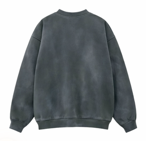 Sweat-shirt à col rond en coton uni de haute qualité avec logo brodé personnalisé pour femmes, sweat-shirt vintage lavé, coupe oversize - Product Image 2