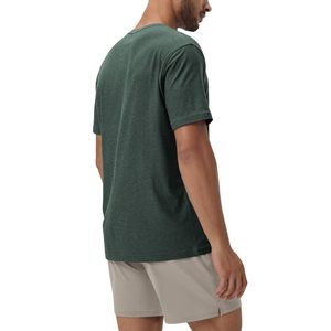 T-shirt décontracté d'été pour homme à manches courtes en coton uni, col rond, style chemise, en coton et polyester bleu foncé - Product Image 1