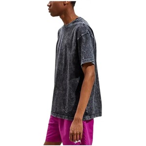 T-shirt en coton épais pour homme, style mode, coupe oversize, col rond, motif uni, imprimé numérique, tricoté, délavé à l'acide - Product Image 1