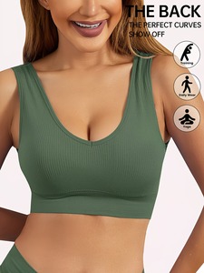 Women Ribbed V Neck Sports <b>Bra</b> <b>Low</b> <b>Back</b> Seamless Yoga Crop Top Push Up Padded Fitness Workout Tank Activewear Blanks - Product Image 2
