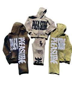 ชุดเสื้อฮู้ดและกางเกงกันหนาวปักลายขนแกะปรับแต่งได้สำหรับทุกเพศ (ดีไซน์มีเส้น) - Product Image 1