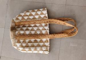 Crochet Tote <b>Bag</b> Geometric Pattern Bohemian Style <b>Beach</b> <b>Bag</b> For <b>Women</b> Durable Open Top Two Handles - Product Image 2