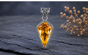 Natural Citrine Silver Pendant, Handmade Boho Gemstone <b>Necklace</b>, 925 Sterling Silver Citrine Jewelry, Vintage Style Statement Pe - Product Image 3