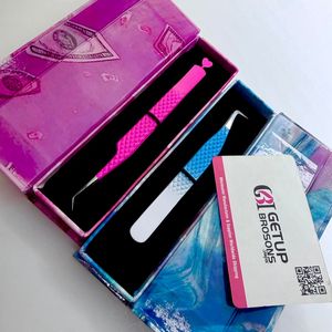 Pince à cils GETUP BROSONS IMPEX en acier inoxydable, anti-magnétique, à double couleur, revêtement poudré rose, avec embout à 45/90 degrés pour une préhension parfaite - Product Image 5