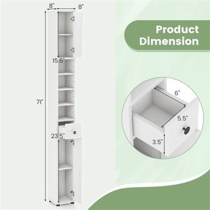 <b>Tall</b> Slim 8\" X 8\" X 71\" Bathroom <b>Storage</b> Cabinet Adjustable Narrow Floor Organizer Elegant Furniture Design - Product Image 5