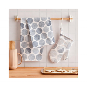 Export Grade 100% Cotton Embroidered 50x75cm Herringbone <b>Tea</b> <b>Towels</b> Abstract <b>Grey</b> Golf 120GSM Recyclable Indian OEM Bulk Set - Product Image 1