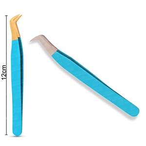Sustainable Stainless Steel Eyelash Tweezer Blue Tip Gold Non-Slip <b>Plain</b> Handle Salon Professional Beauty <b>Tool</b> for Enthusiasts - Product Image 1