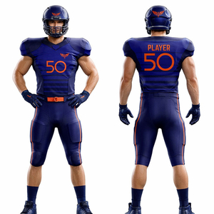 Uniforme de Fútbol Americano Personalizado, Conjunto de Camiseta y Pantalones Azul Marino y Naranja, Sublimado, Transpirable, Ropa Deportiva para Equipo - Product Image 5