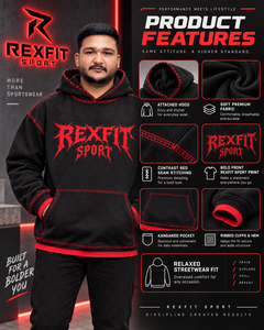 <b>Men</b> Black <b>Red</b> Contrast Pullover <b>Hoodie</b> Gothic Graphic Regular Fit Woven Polyester/Cotton Acid Wash Breathable Sweatshirt - Product Image 3