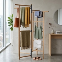 Porte-manteau pliable en teck multi-barres, séchoir à linge en bois, organisateur de couvertures, décoration de chambre et de maison