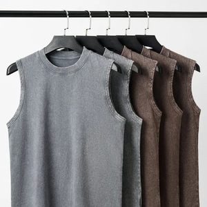 Gilet sans manches délavé et vieilli pour homme, 100 % coton respirant, écologique, style rétro urbain, coupe ample, décontracté - Product Image 4