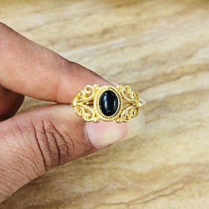 Fashionable High Demand Brass <b>Ring</b> Black Onyx Filigree Texture <b>Ring</b> Gold Plated Vintage Style Tribal <b>Statement</b> Wholesale <b>Ring</b> - Product Image 4