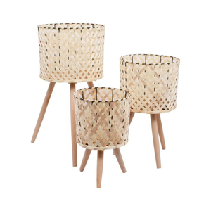 Vente en gros de pots en bambou naturel avec support en bois pour plantes d'intérieur, pots à fleurs décoratifs fabriqués au Vietnam - Product Image 1