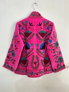 Floral Suzani <b>Velvet</b> Embroidered Boho <b>Jacket</b> <b>Women</b> Navy Blue Ethnic Short Coat Winter Autumn Wear - Product Image 3