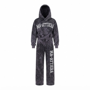 Custom <b>Women</b> Acid Wash Charcoal Gray Cropped Wrap Hoodie Wide Leg <b>Jogger</b> Set Cotton Fleece Embroidered Belt Vintage Tracksuit - Product Image 3